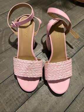 Bamboo Light Pink Braided Block Heel Sandals